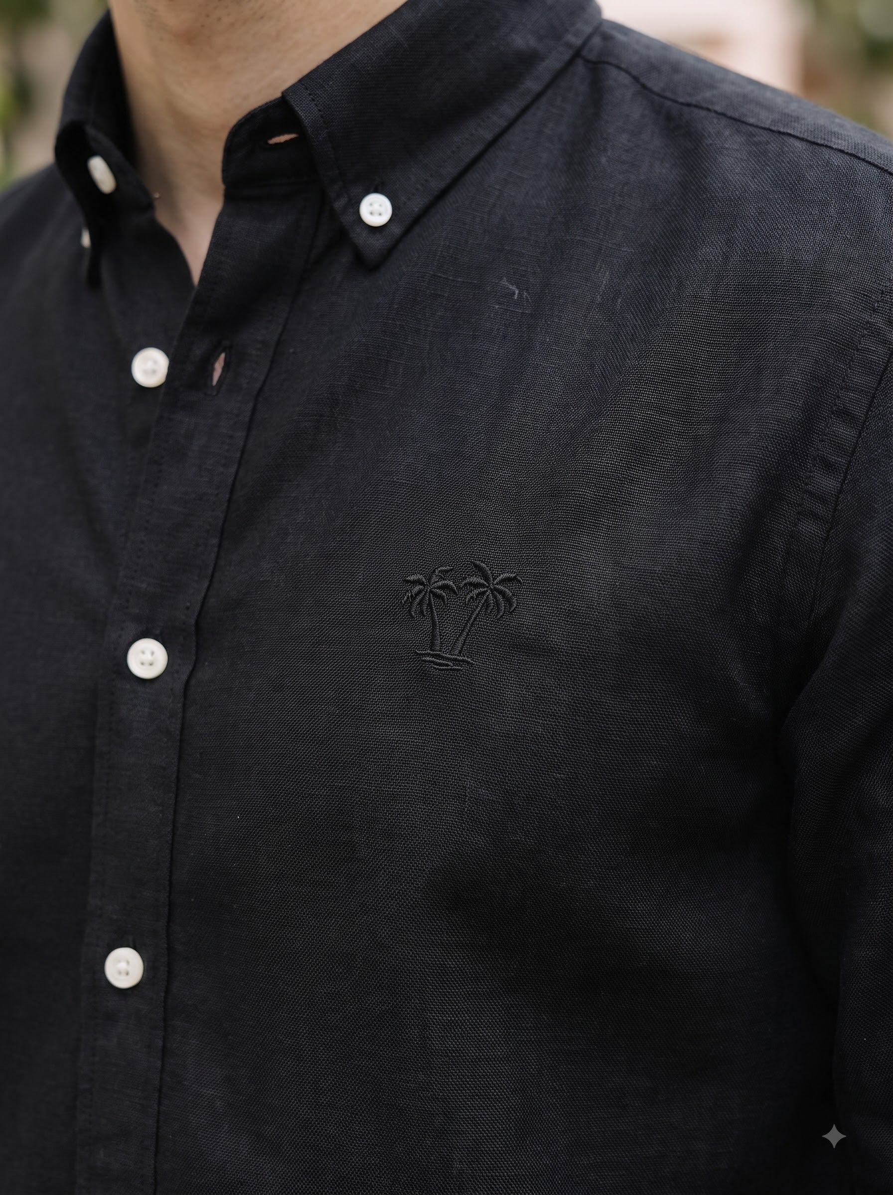 Men's Midnight Black Linen Button-Down Shirt | Breathable Casual Shirt