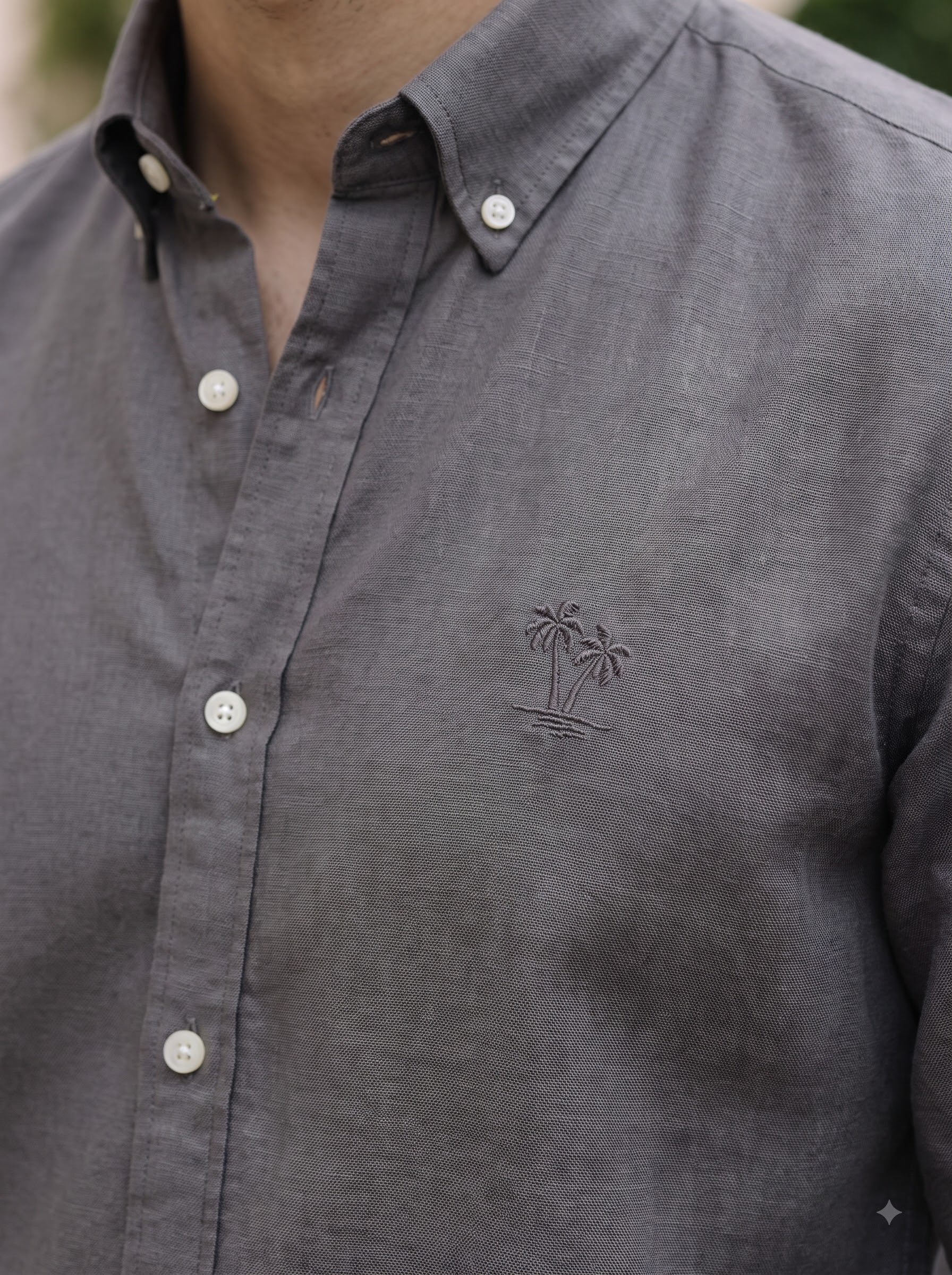 Men's Smoky Charcoal Linen Button-Down Shirt | Breathable Casual Shirt