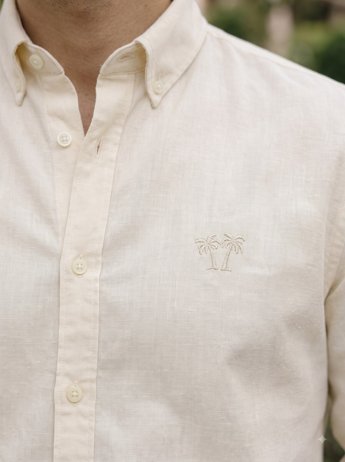 Men's Ivory Cream Linen Button-Down Shirt | Breathable Casual Shirt