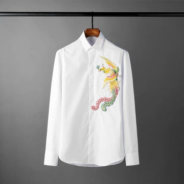 Black & White Phoenix Embroidered Long-Sleeve Shirts