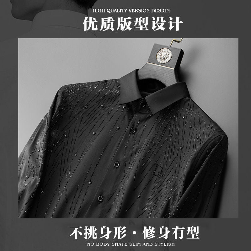 Men's Black Luxury Shirt with Subtle Beaded Sparkle Pattern