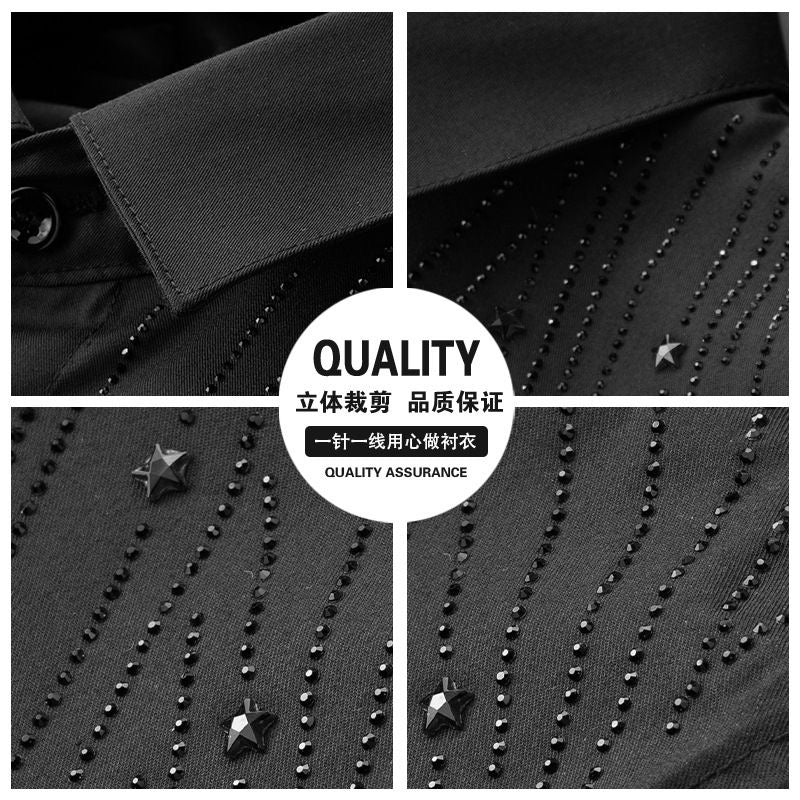 Men's Black Luxury Shirt with Subtle Beaded Sparkle Pattern