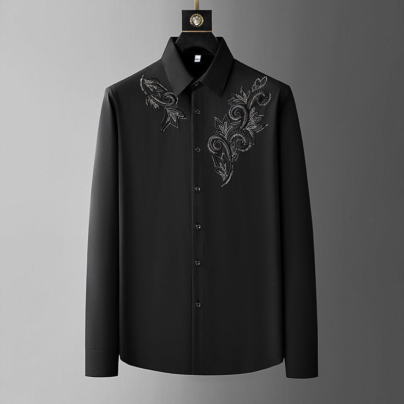 Men's Elegant  Shirt with Intricate Embroidered Floral Design