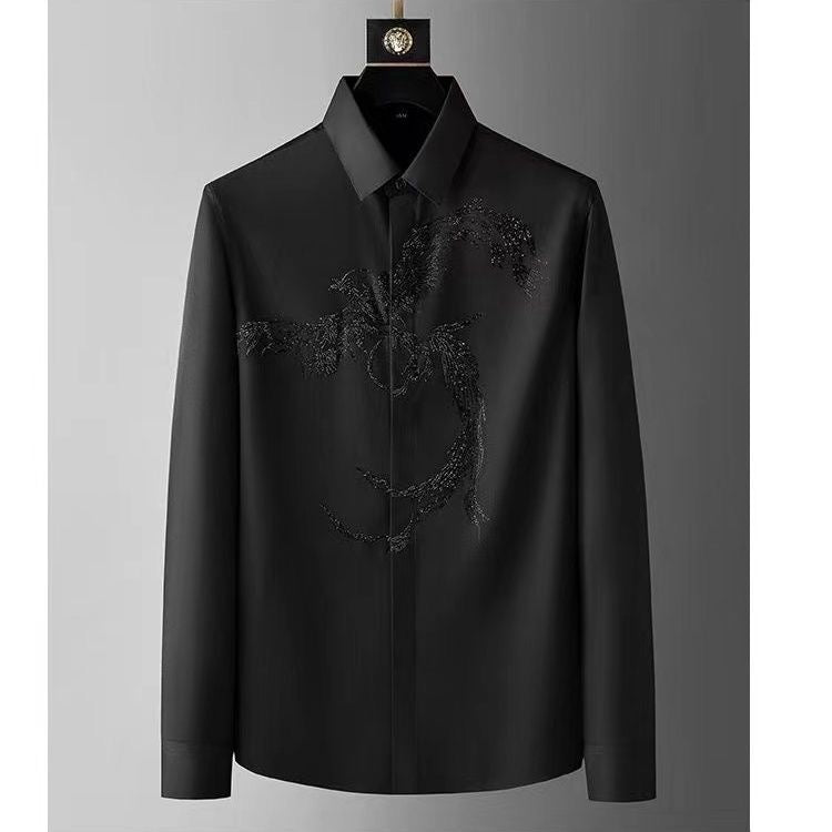 Men’s Elegant Shirt with Silver Phoenix Embroidery