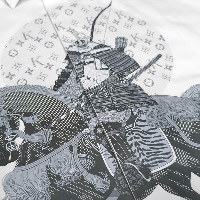 Men’s Long-Sleeve Samurai Warrior Shirt with Lunar Emblem Print