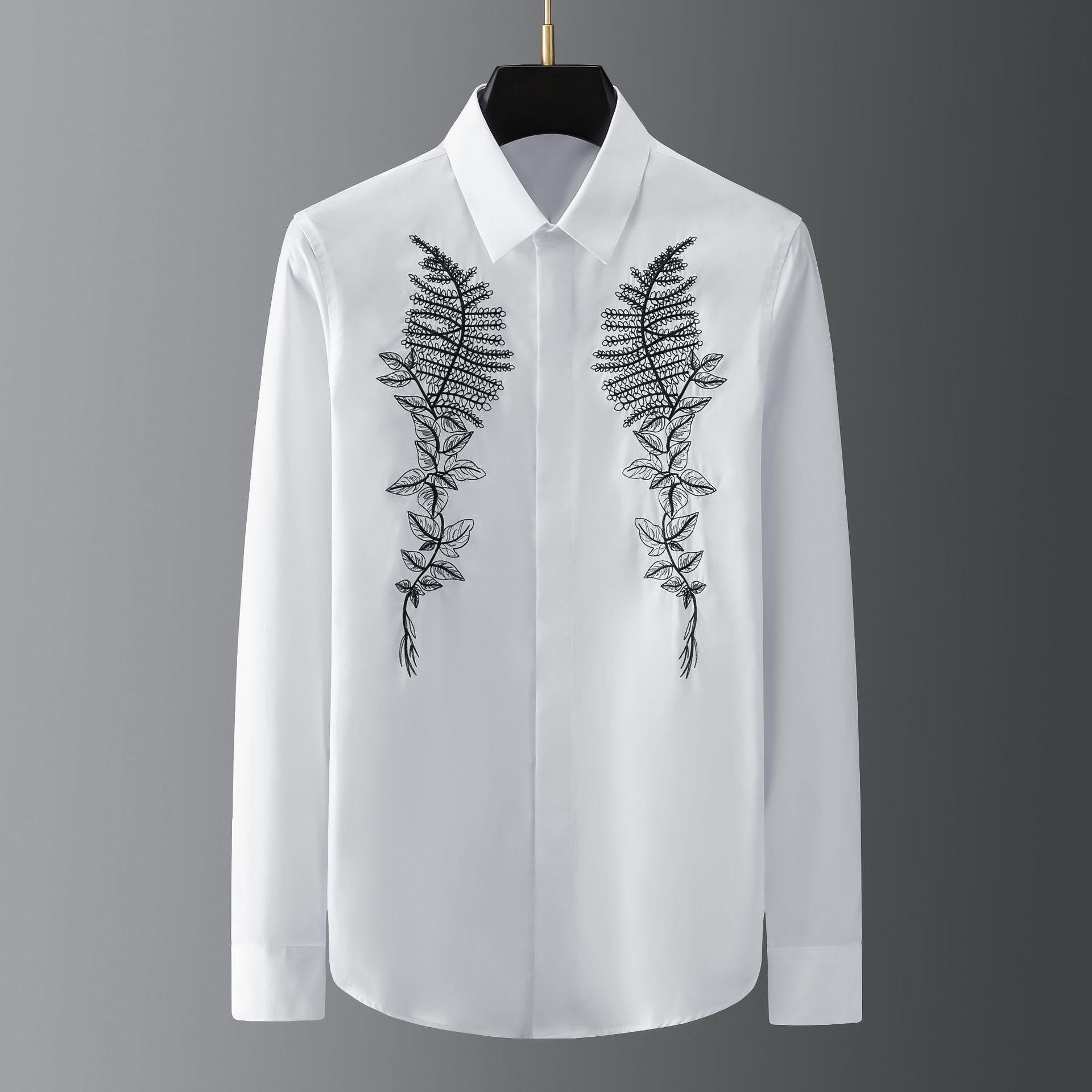 Botanical Embroidery Twin Fern Long Sleeve Shirt