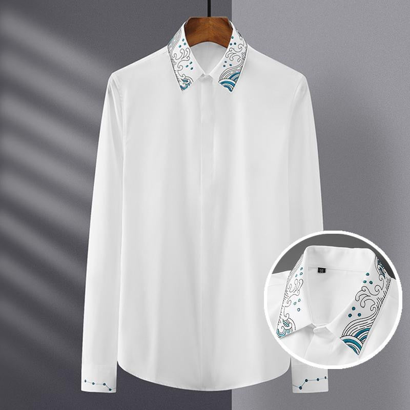 Celestial Crest Embroidered Collar  Shirt