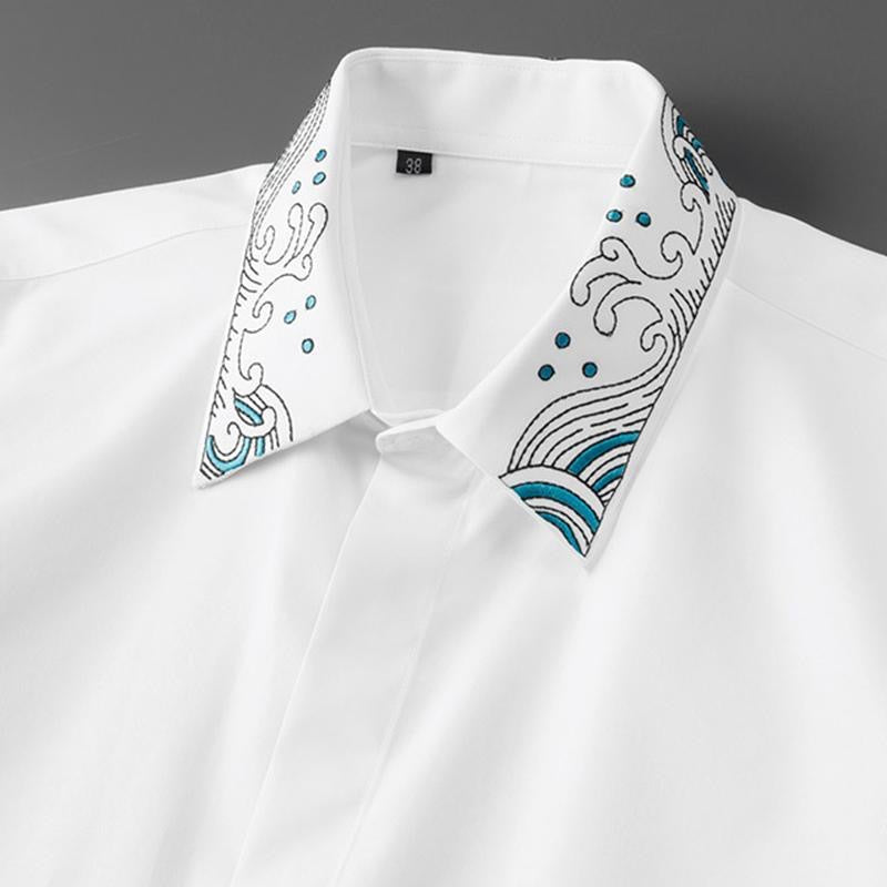 Celestial Crest Embroidered Collar Shirt