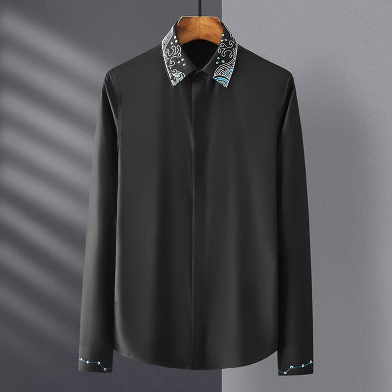 Celestial Crest Embroidered Collar Shirt