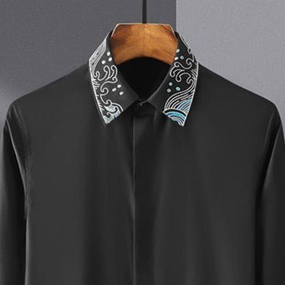 Celestial Crest Embroidered Collar Shirt