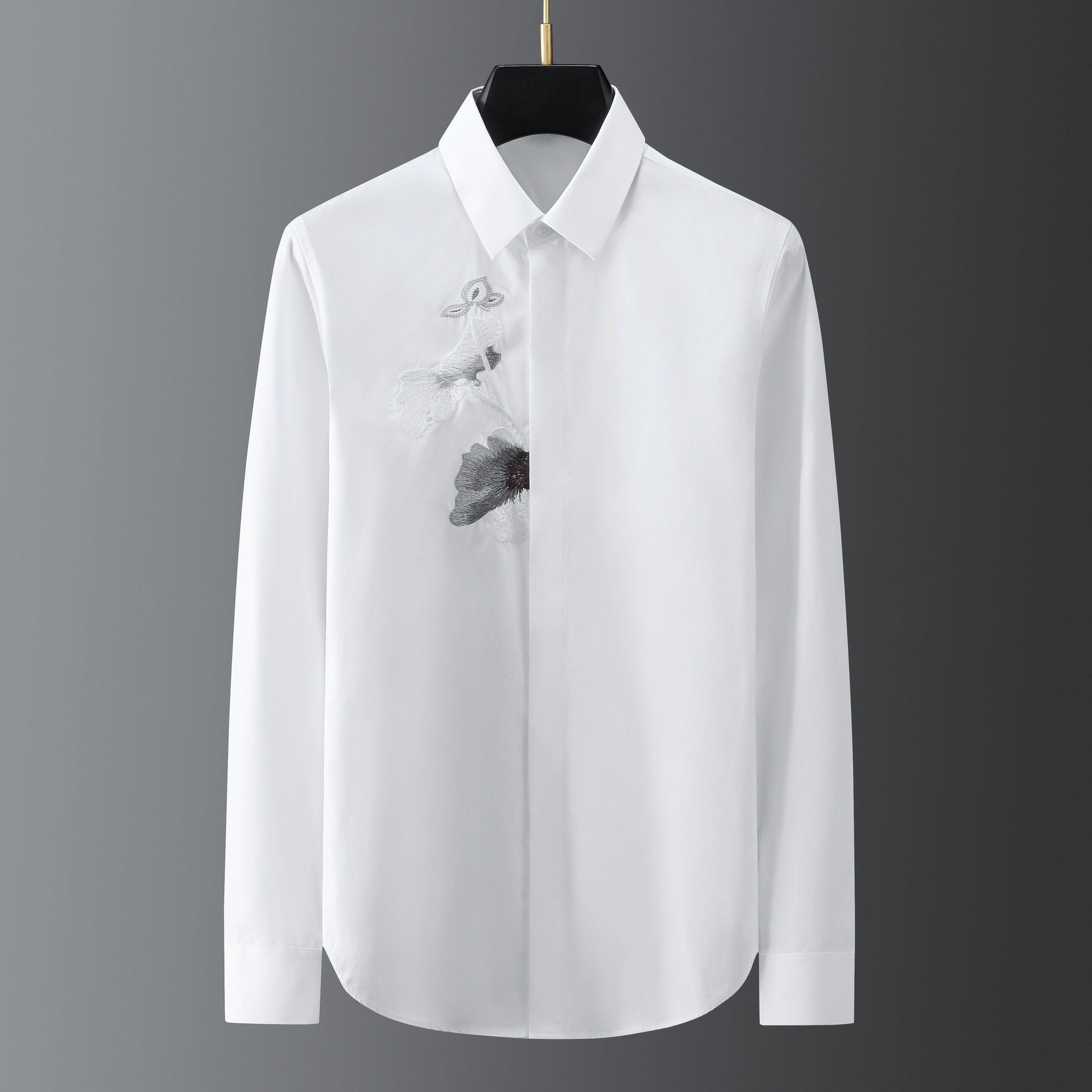 Elegant Men's Shirt with Artistic Floral Embroidery