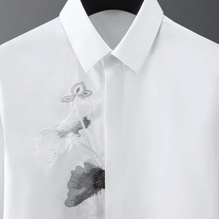 Elegant Men's Shirt with Artistic Floral Embroidery