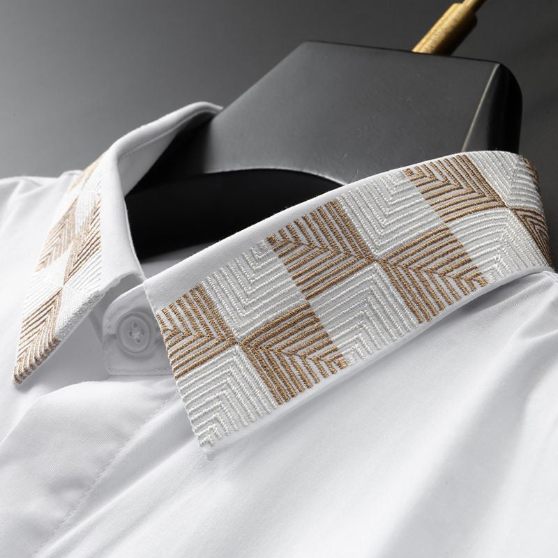 Geometric Checkered Collar & Cuff Detailing Shirt