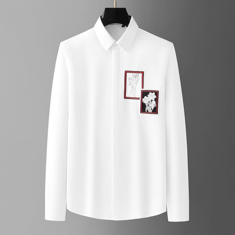 Floral Frame Embroidered Patch Shirt