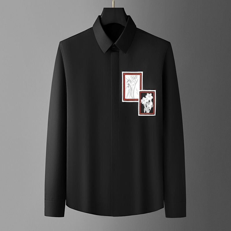 Floral Frame Embroidered Patch Shirt