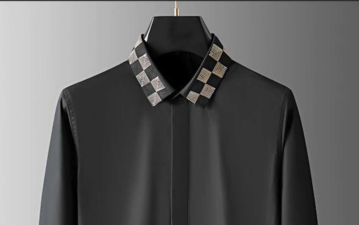 Geometric Checkered Collar & Cuff Detailing Shirt
