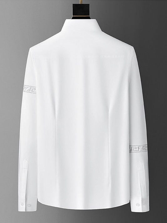 Sophisticated White Shirt with Greek Key Detail & Embroidered Logo