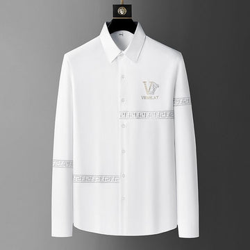 Sophisticated White Shirt with Greek Key Detail & Embroidered Logo