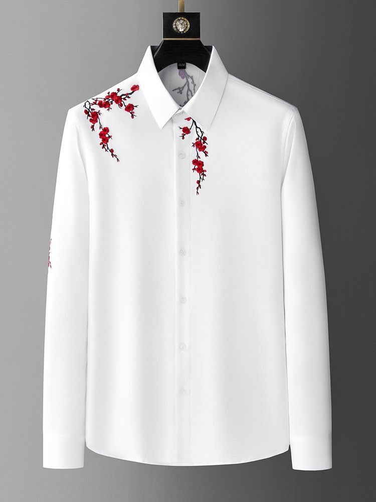 Elegant White Floral Embroidered Shirt