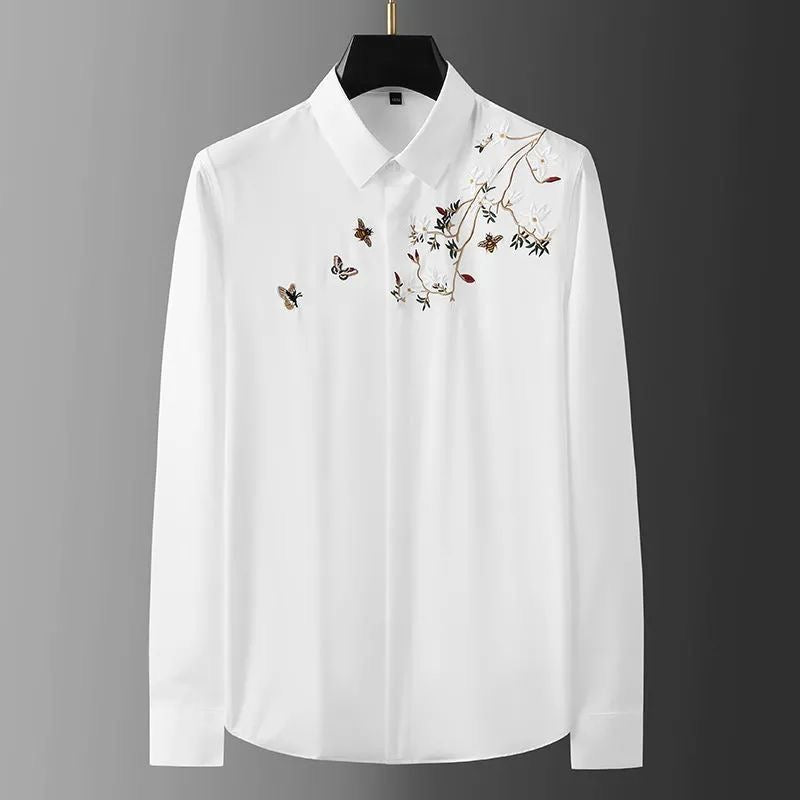 Nature-Inspired Embroidered White Shirt