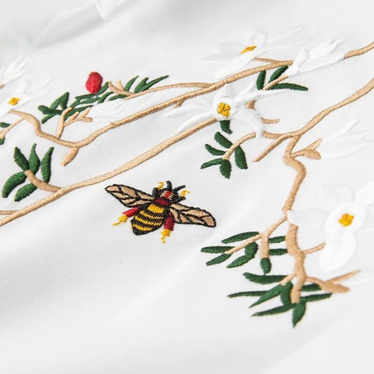 Nature-Inspired Embroidered White Shirt