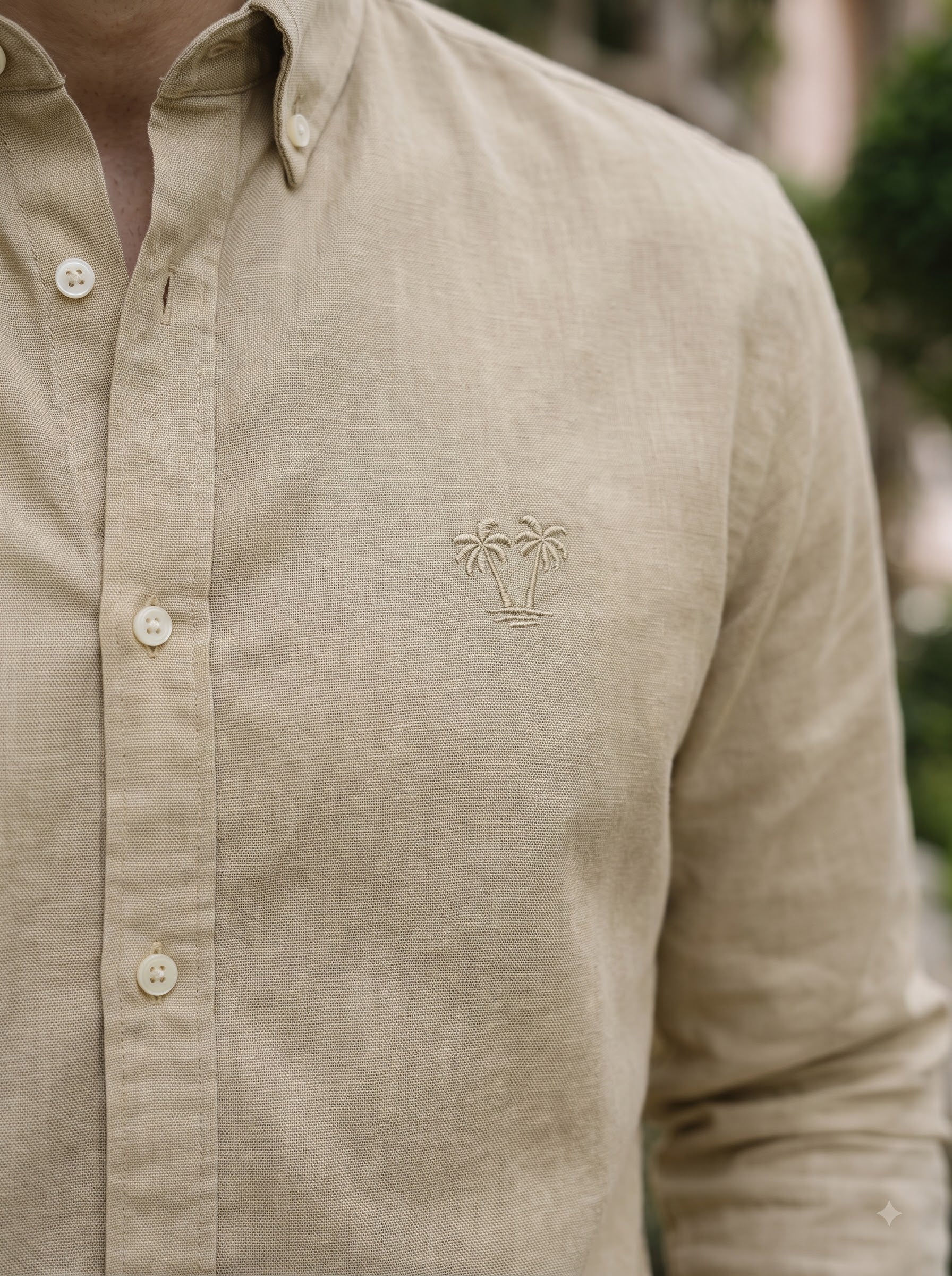 Men's Desert Khaki Linen Button-Down Shirt | Breathable Casual Shirt