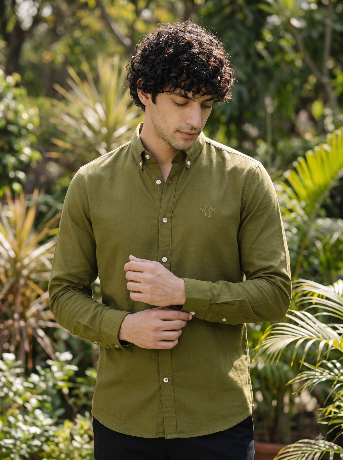 Men's Olive Grove Linen Button-Down Shirt | Breathable Casual Shirt