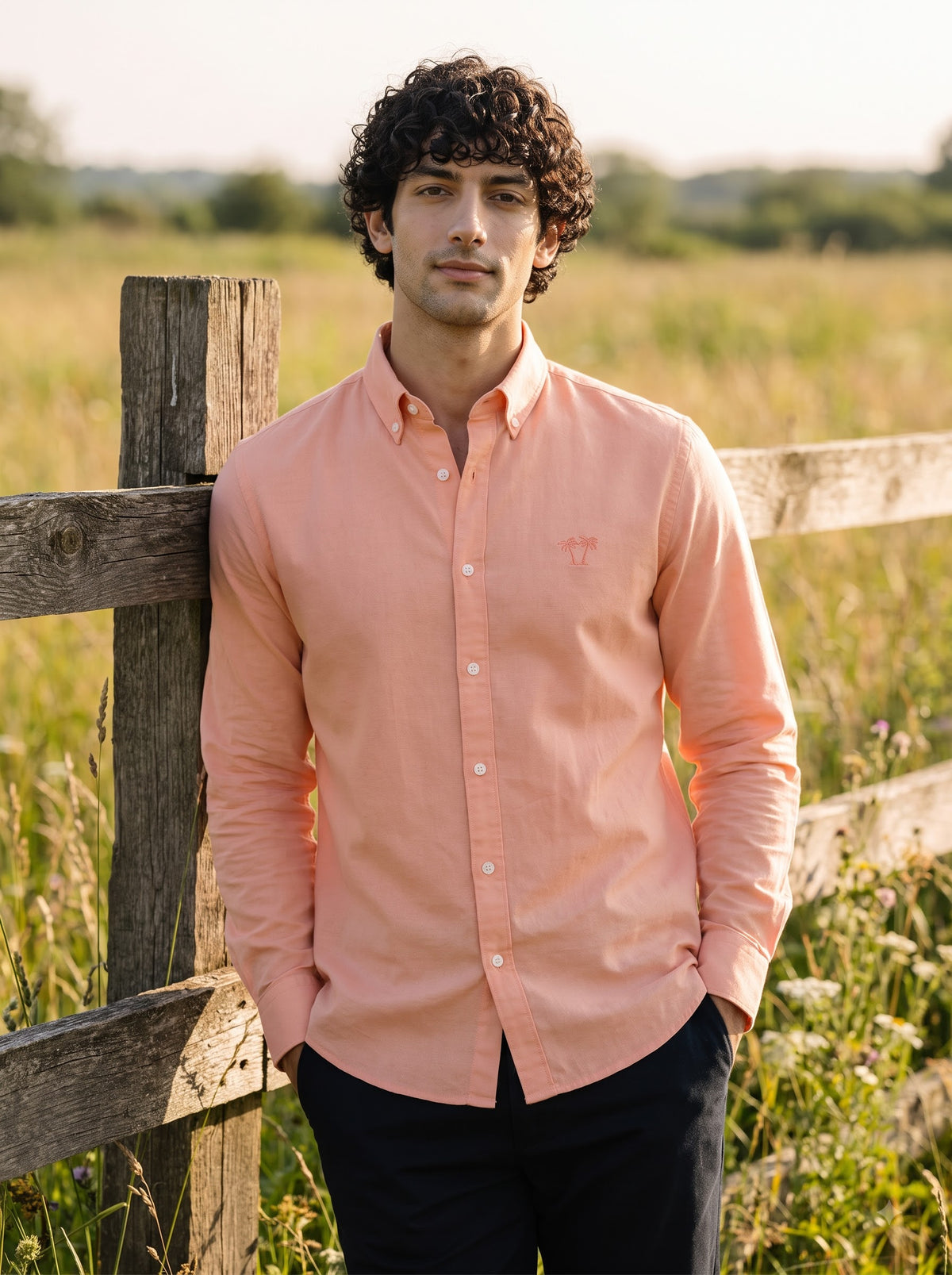 Men's Soft Peach Linen Button-Down Shirt | Breathable Casual Shirt