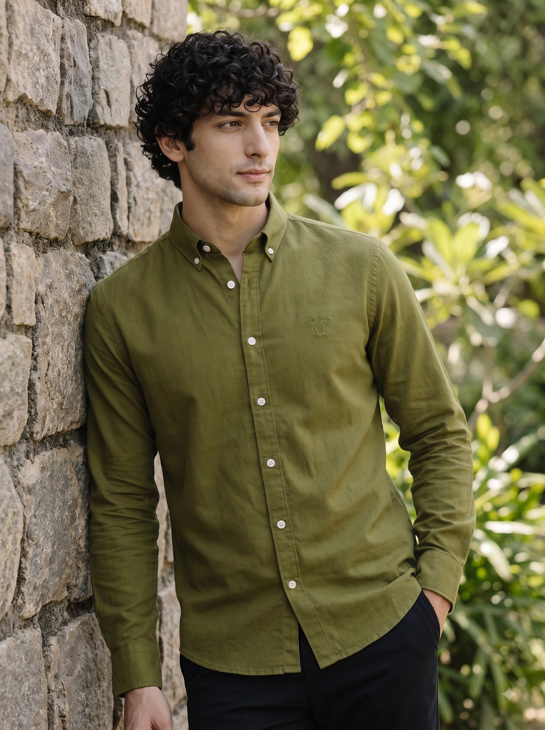 Men's Olive Grove Linen Button-Down Shirt | Breathable Casual Shirt