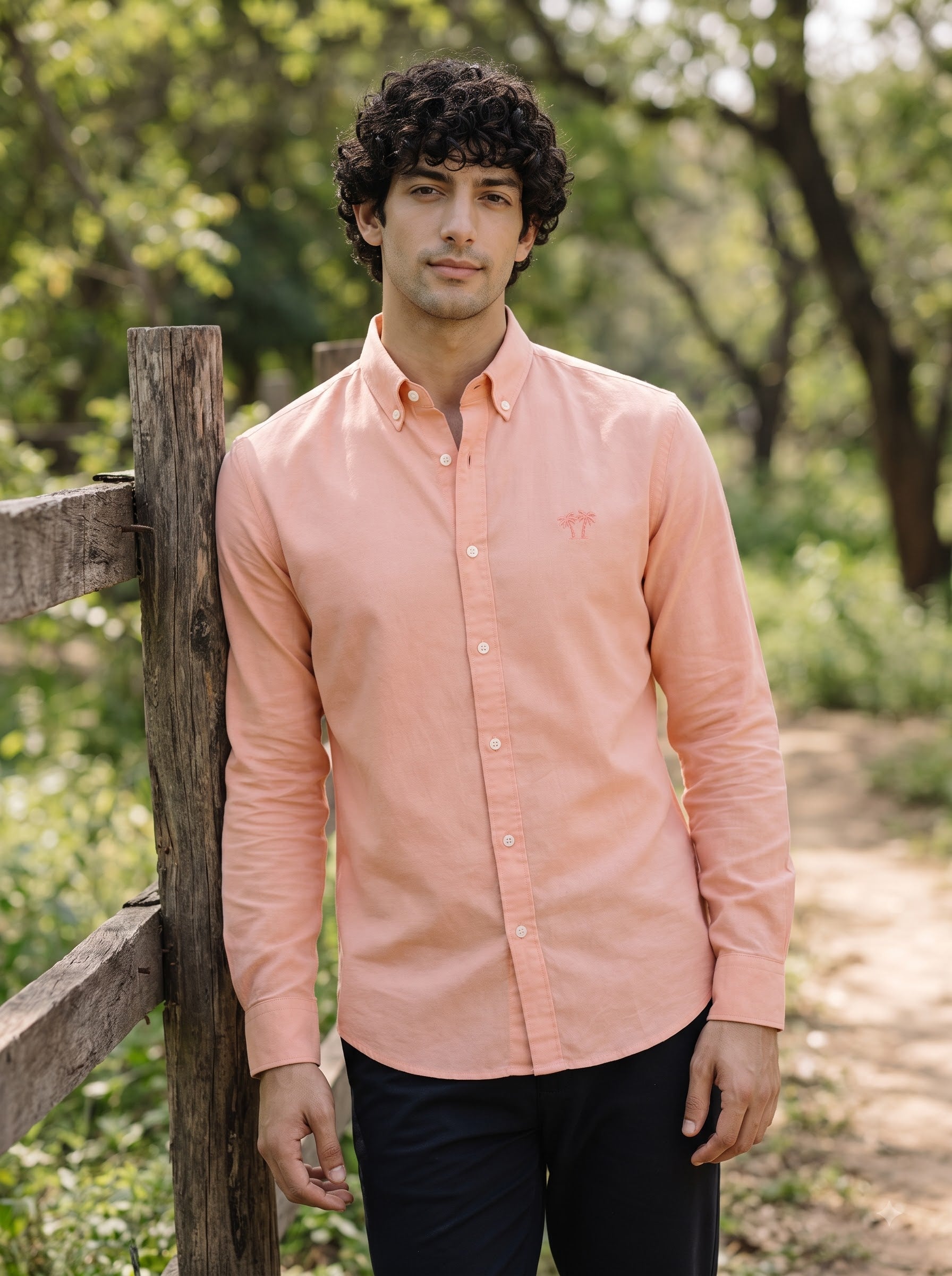 Men's Soft Peach Linen Button-Down Shirt | Breathable Casual Shirt