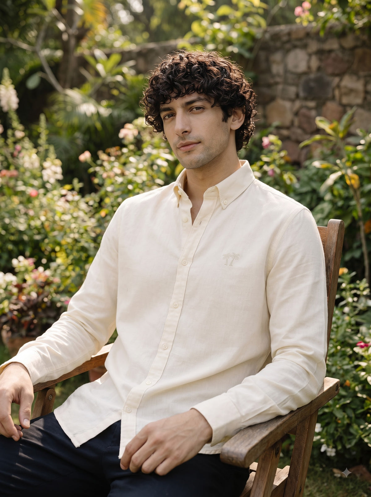 Men's Ivory Cream Linen Button-Down Shirt | Breathable Casual Shirt