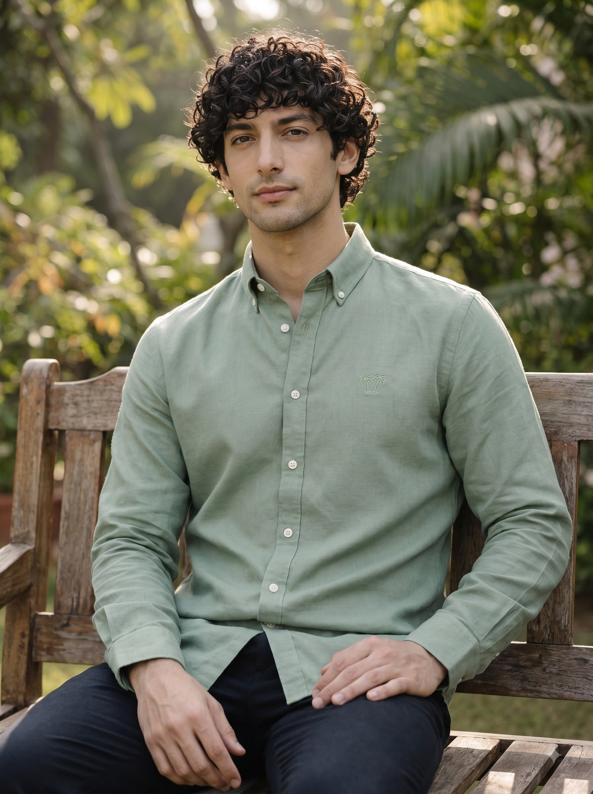 Men's Sage Mist Linen Button-Down Shirt | Breathable Casual Shirt