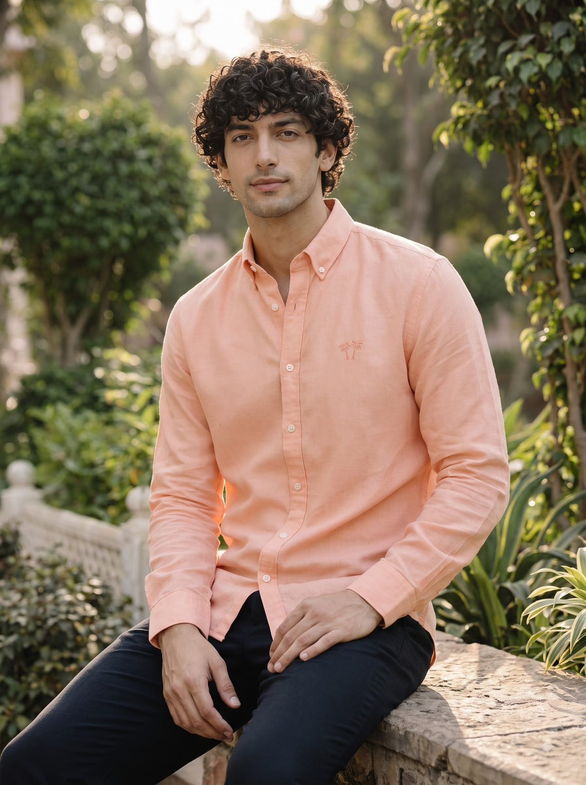 Men's Soft Peach Linen Button-Down Shirt | Breathable Casual Shirt