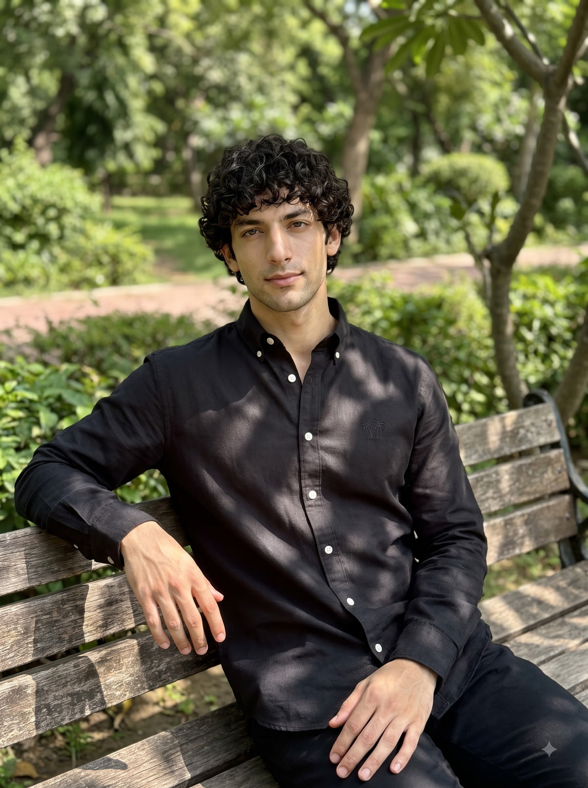 Men's Midnight Black Linen Button-Down Shirt | Breathable Casual Shirt