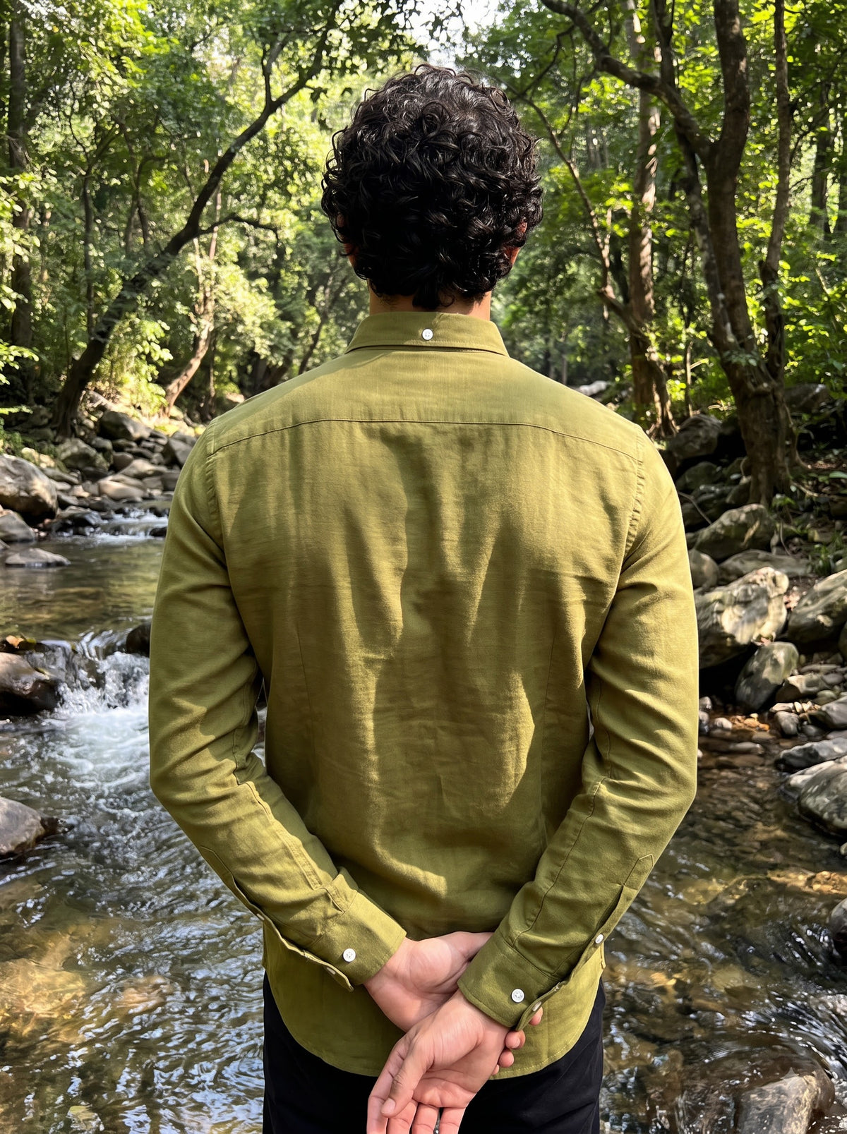 Men's Olive Grove Linen Button-Down Shirt | Breathable Casual Shirt