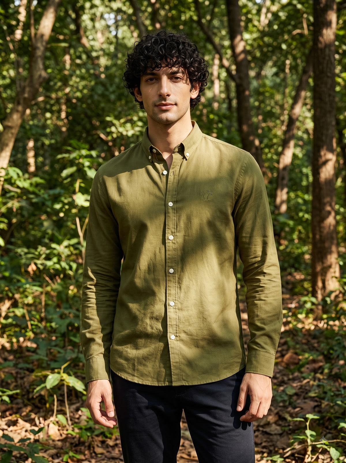 Men's Olive Grove Linen Button-Down Shirt | Breathable Casual Shirt