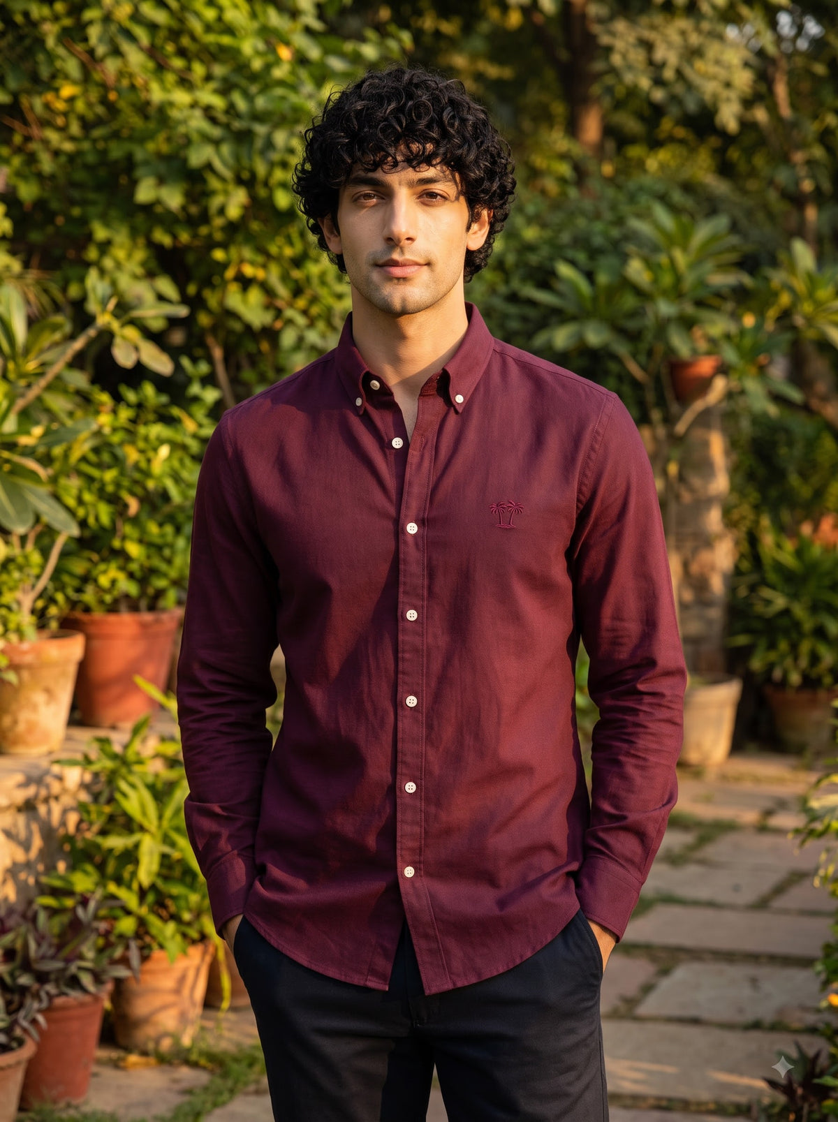Men's Velvet Burgundy Linen Button-Down Shirt | Breathable Casual Shirt