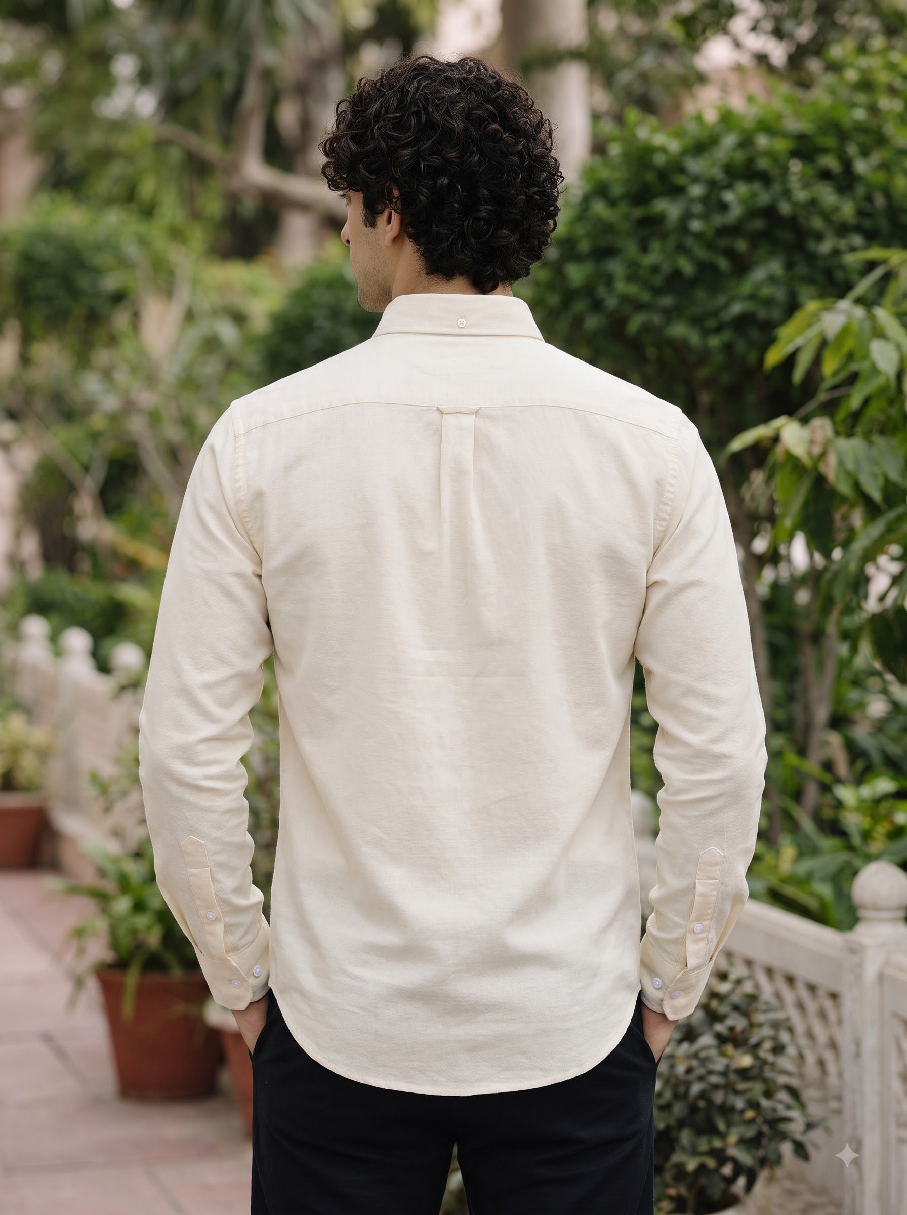 Men's Ivory Cream Linen Button-Down Shirt | Breathable Casual Shirt