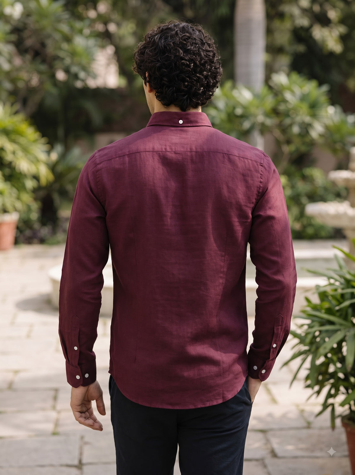 Men's Velvet Burgundy Linen Button-Down Shirt | Breathable Casual Shirt