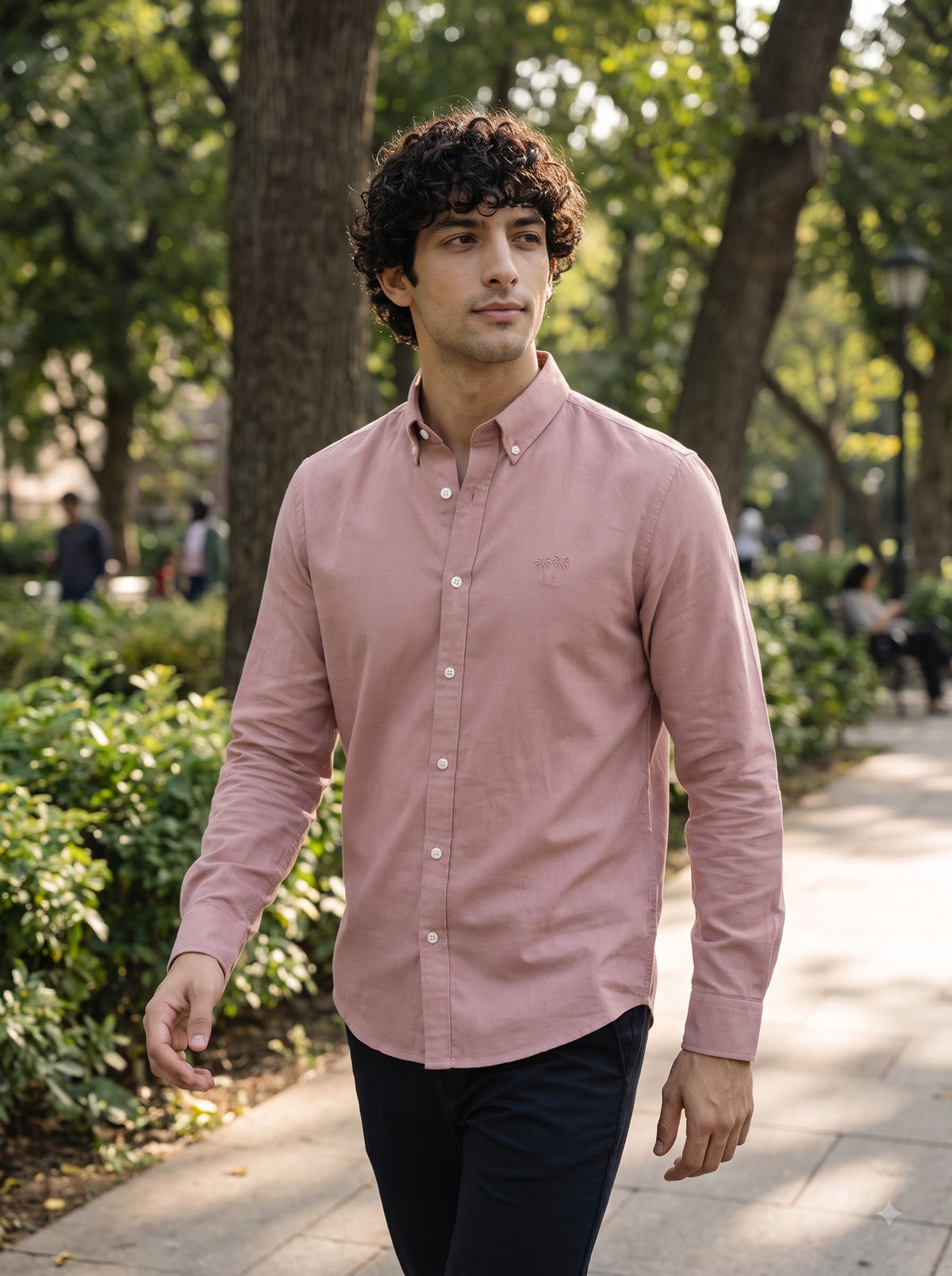 Men's Blush Rose Linen Button-Down Shirt | Breathable Casual Shirt