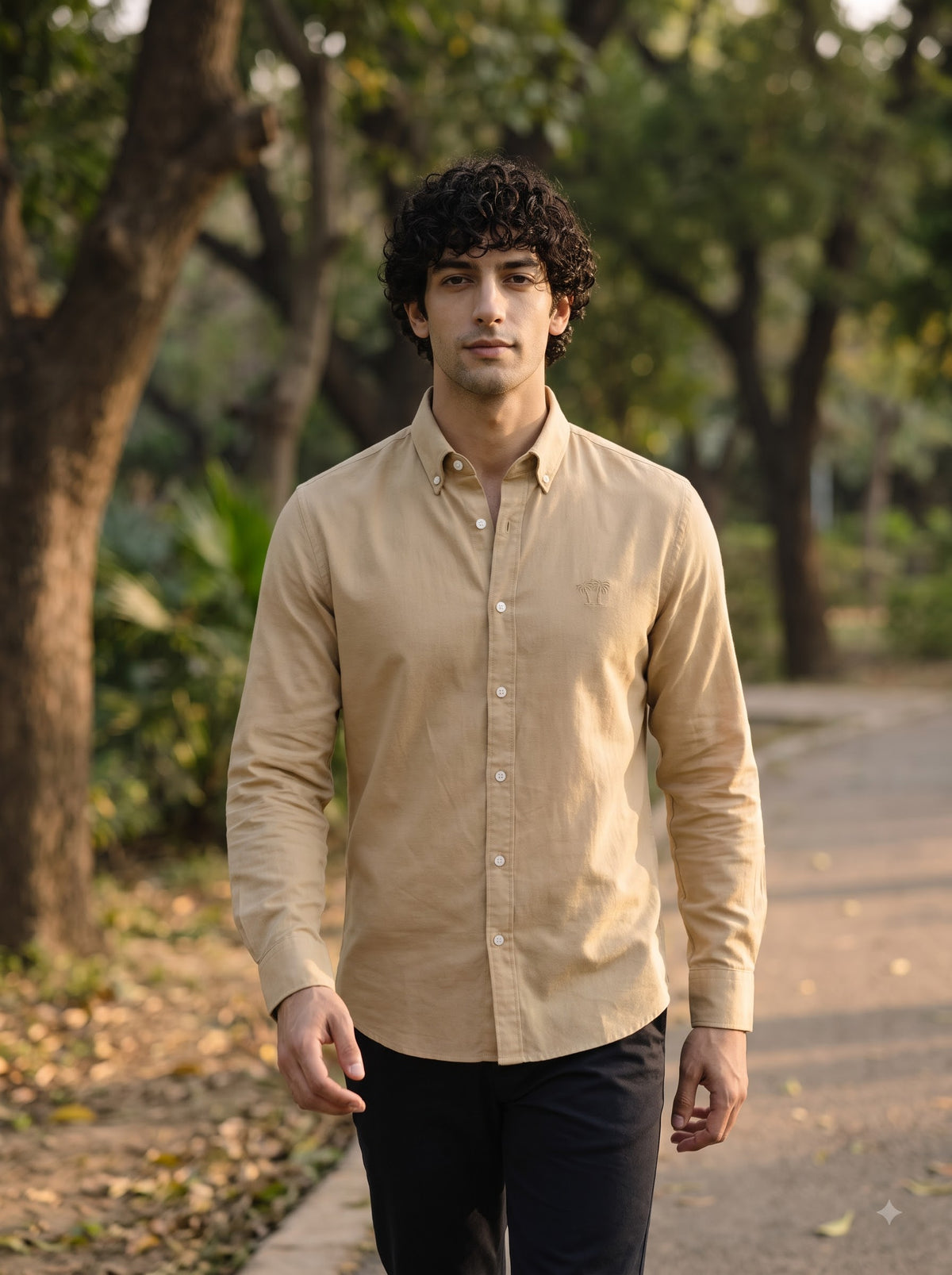 Men's Desert Khaki Linen Button-Down Shirt | Breathable Casual Shirt