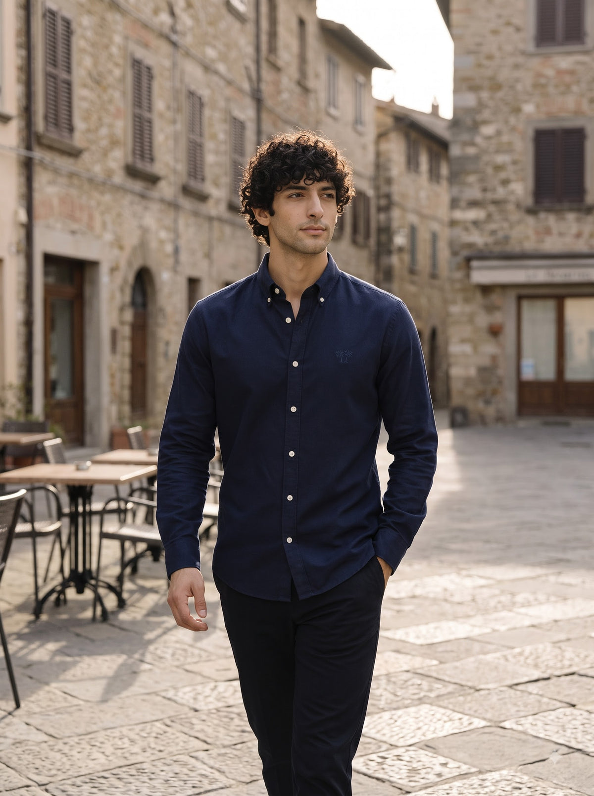 Men's Deep Navy Linen Button-Down Shirt | Breathable Casual Shirt