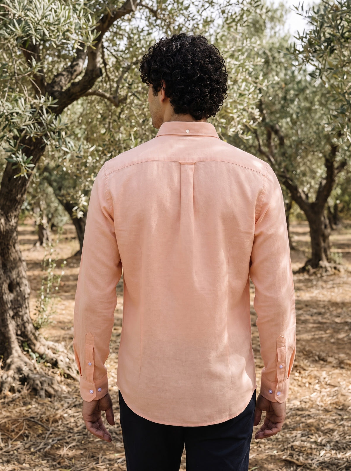 Men's Soft Peach Linen Button-Down Shirt | Breathable Casual Shirt