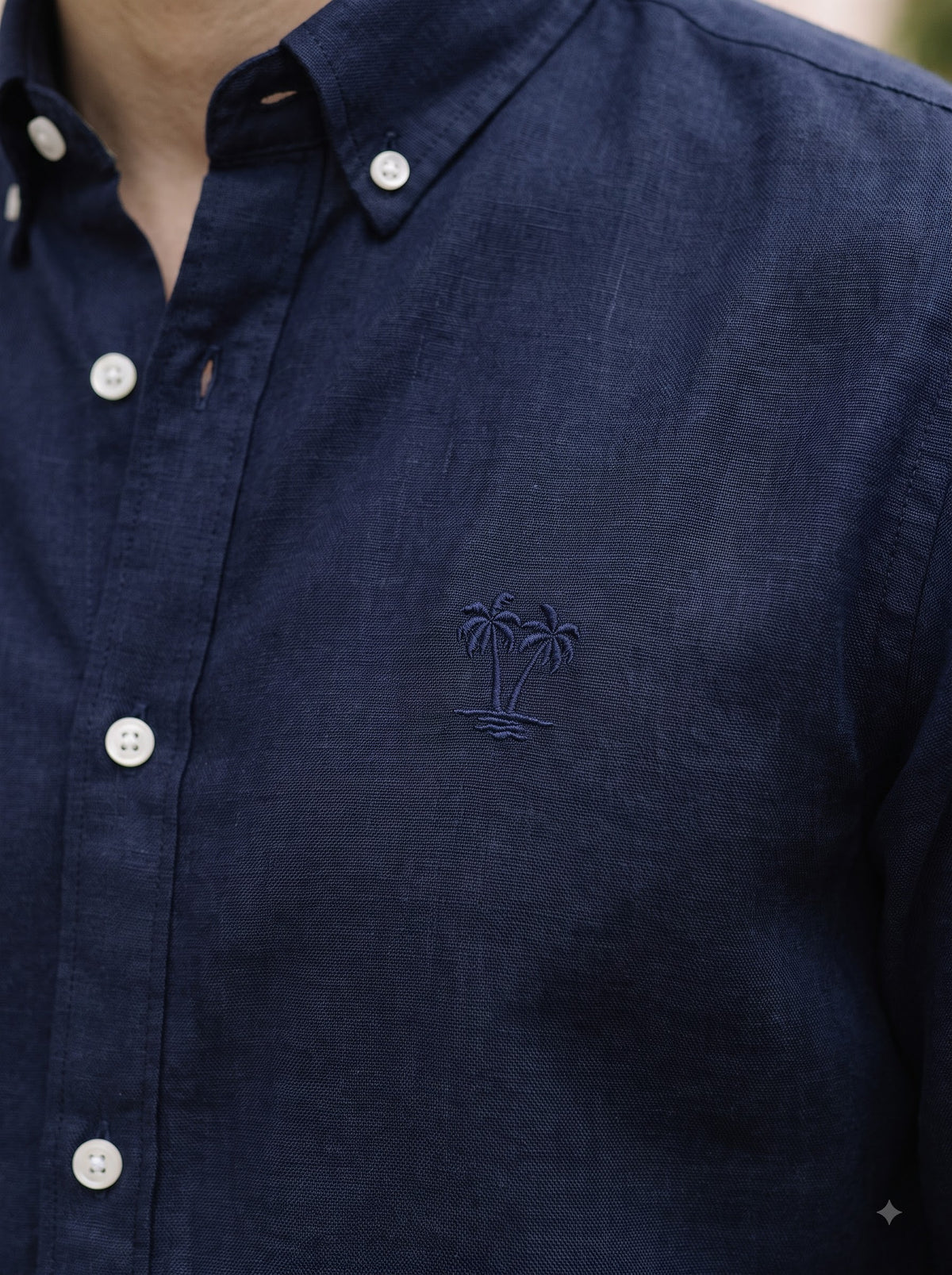Men's Deep Navy Linen Button-Down Shirt | Breathable Casual Shirt