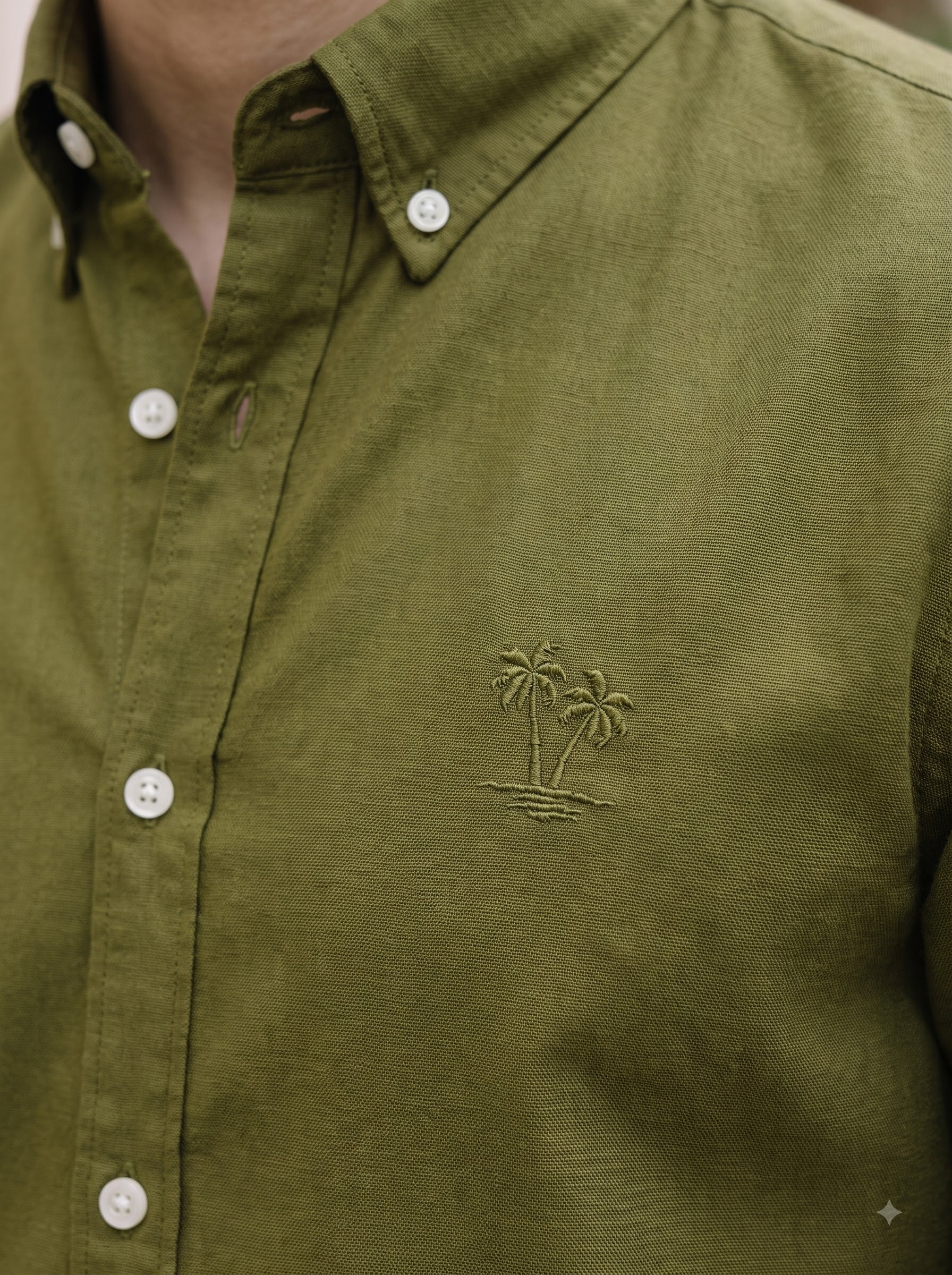Men's Olive Grove Linen Button-Down Shirt | Breathable Casual Shirt
