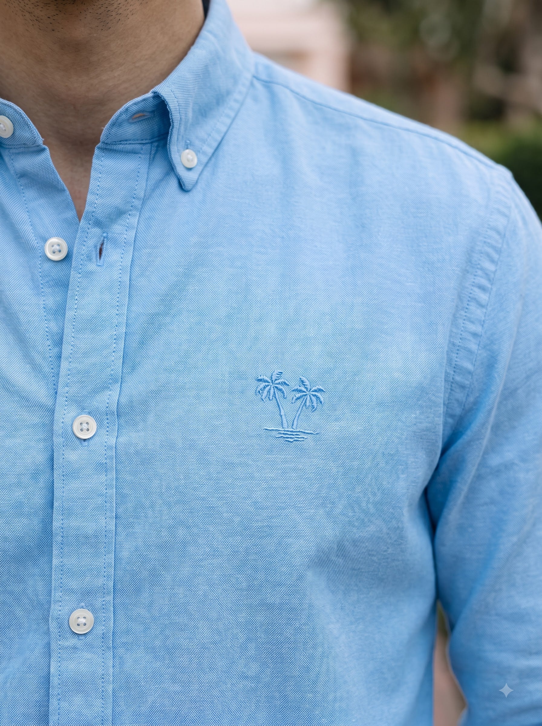 Men's Powder Blue Linen Button-Down Shirt | Breathable Casual Shirt