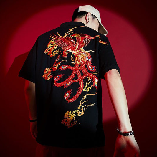 Embroidered Flame Phoenix T-Shirt