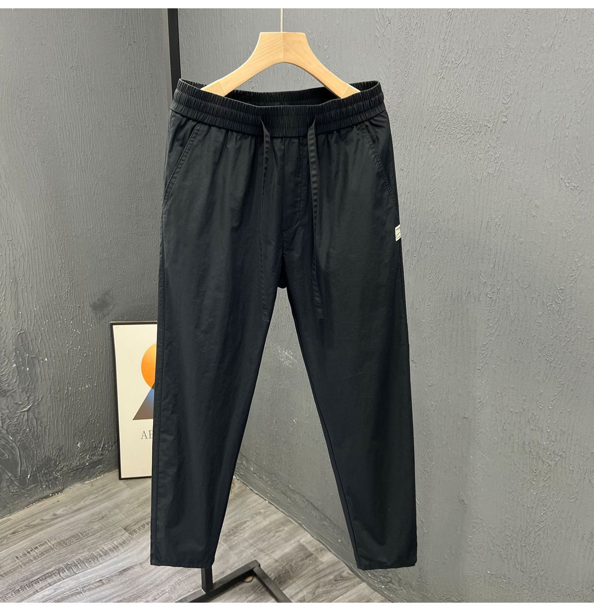 Men's Casual Elastic Waist Cotton Pants with Drawstring and Tapered Fit