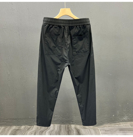 Men's Casual Elastic Waist Cotton Pants with Drawstring and Tapered Fit