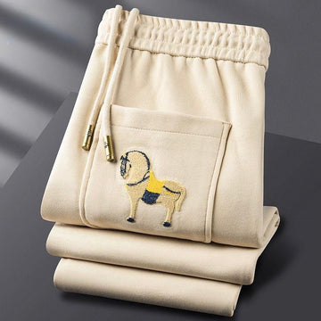 Effortless Style & Comfort Drawstring Pants with Stunning Embroidered Horse Accent